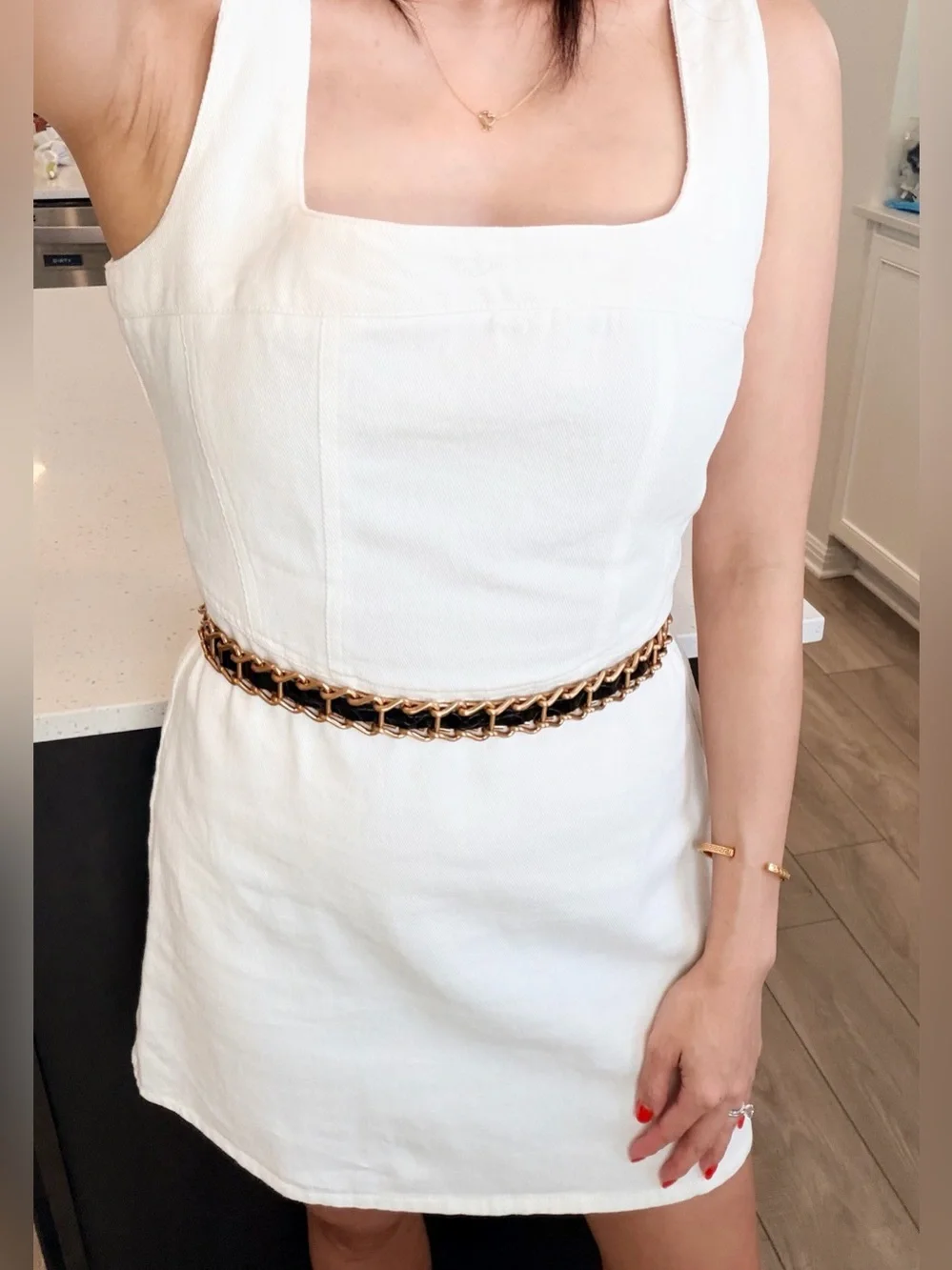 Auth MIU MIU Black Leather Gold-Tone Chain Link Belt, Size 75 / 30